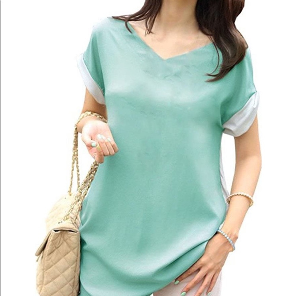 Stylish V-neck shirt sleeve blouse